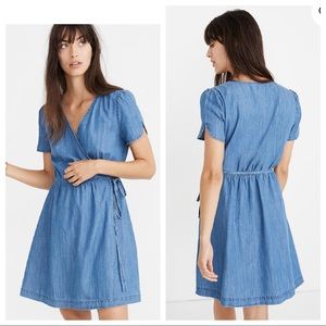 Madewell Womens Wrap Dress Blue Denim V Neck Short